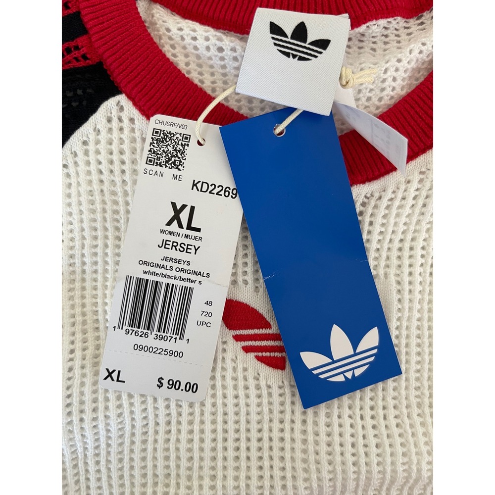 Adidas Originals Women XL Knit Mesh Jersey White Black Red 72 Trefoil KD2269 NEW - Picture 6 of 7